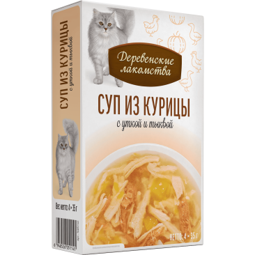 4*35г Лакомство "Деревенские лакомства" для кошек суп из Курицы с уткой и тыквой