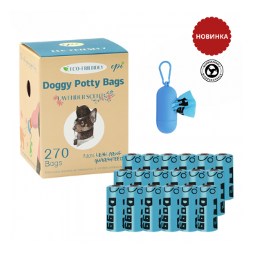 Набор Potty Pot для выгула собак Диспенсер синий и 18 рулонов биоразлагаемых пакетов