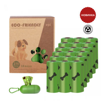 Набор Potty Pot для выгула собак Диспенсер зелёный и 18 рулонов биоразлагаемых пакетов