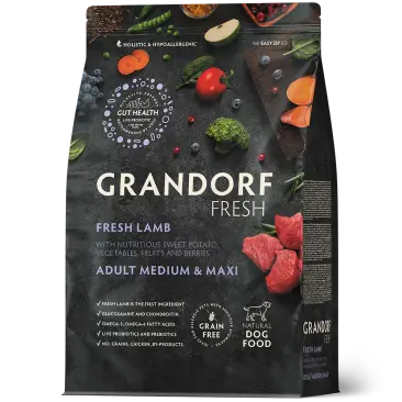 3кг Корм Grandorf Dog Fresh Adult Medium & Maxi для взрослых собак средних и крупных пород с Ягненком и бататом