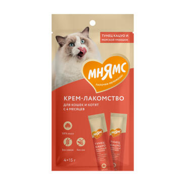 15г*4шт Крем-лакомство Мнямс для кошек с Тунцом Кацуо и морским гребешком (срок 21.07.2026)