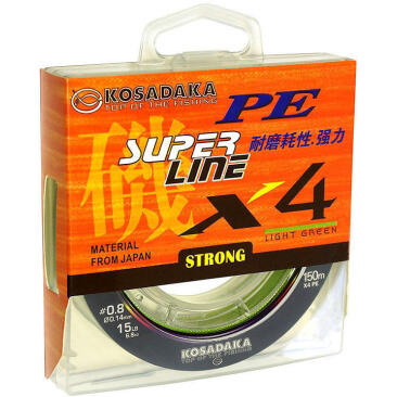 Леска плетеная Kosadaka Super Line PE X4, 150м 0.18мм 10.1кг зеленая