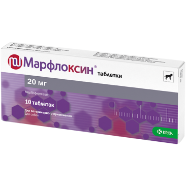 1таб Марфлоксин KRKA антибактериальные таблетки для кошек и собак, 20мг