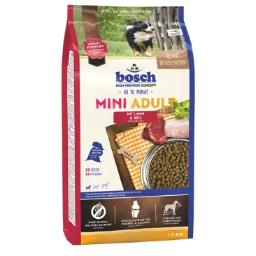 1кг Корм Bosch Mini Adult для взрослых собак мелких пород с Ягненком и рисом