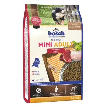 3кг Корм Bosch Mini Adult для взрослых собак мелких пород с Ягненком и рисом