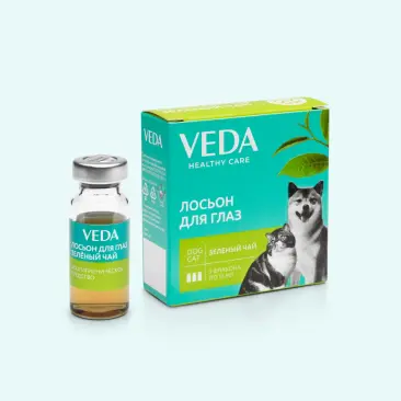 Лосьон Зеленый чай Veda для обработки глаз собак, кошек и других мелких домашних животных, 10мл*1шт