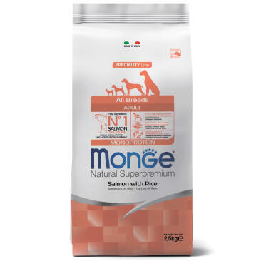 2,5кг Корм Monge Dog SP Monoprotein Adult Salmon/Rice для взрослых собак всех пород с Лососем и рисом