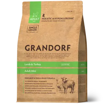 1кг Корм GRANDORF DOG Lamb&Turkey MINI BREEDS низкозерновой для собак мелких пород, Ягнёнок с индейкой