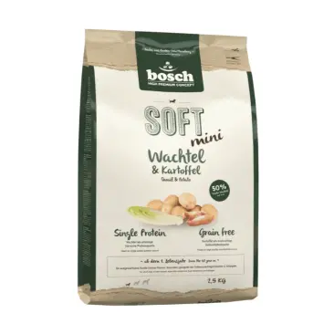 2,5кг Корм Bosch SOFT Holistic Mini полувлажный, монопротеиновый, беззерновой для взрослых собак мелких пород с Перепелкой и картофелем