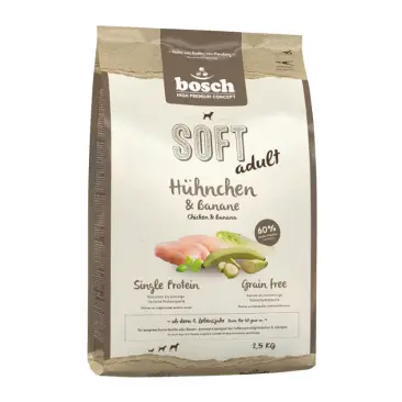 2,5кг Корм Bosch SOFT Holistic Adult полувлажный, монопротеиновый, беззерновой для взрослых собак всех пород с Курицей и бананом