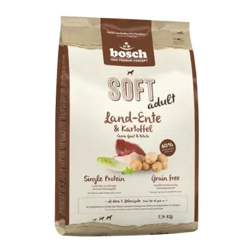 2,5кг Корм Bosch SOFT Holistic Adult полувлажный, монопротеиновый, беззерновой для взрослых собак всех пород с Уткой и картофелем