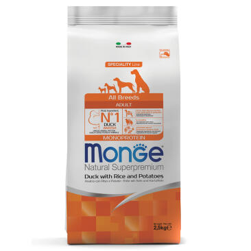2,5кг Корм Monge Dog SP Monoprotein Adult Duck/Rice для взрослых собак всех пород с Уткой и рисом