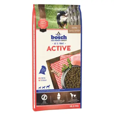 15кг Корм Bosch Active для взрослых собак всех пород с высокой активностью с Птицей