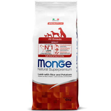 12кг Корм Monge Dog SP Monoprotein Adult Lamb/Rice для взрослых собак всех пород c Ягненком, рисом и картофелем (дефект упаковки)