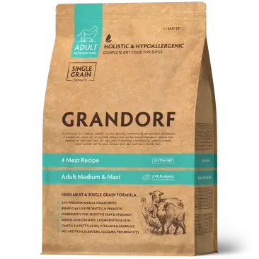 1кг Корм GRANDORF DOG 4 Meat PROBIOTIC MEDIUM&MAXI BREEDS гипоаллергенный для собак средних и крупных пород с пробиотиками и 4 вида мяса