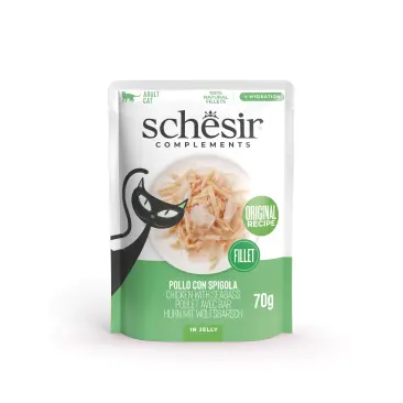 70г Влажный корм Schesir Complements для кошек Курица с Морским окунем в желе