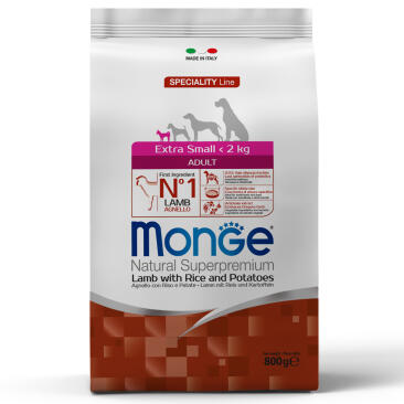 0,8кг Корм Monge Dog SP Extra Small Adult Lamb/Rice для взрослых собак миниатюрных пород c Ягненком и рисом