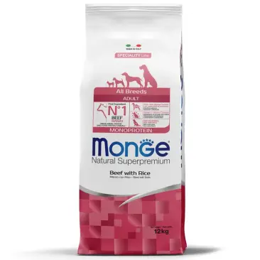 12кг Корм Monge Dog SP Monoprotein Adult Beef/Rice для взрослых собак всех пород с Говядиной и рисом