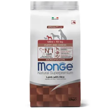 2,5кг Корм Monge Puppy&Junior Mini SP Monoprotein Lamb/Rice для щенков мелких пород с 2 месяцев c Ягненком и рисом