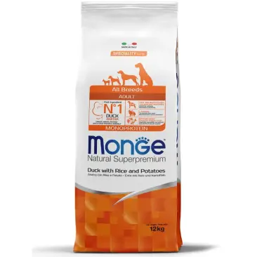 15кг Корм Monge Dog SP Monoprotein Adult Duck/Rice для взрослых собак всех пород с Уткой и рисом