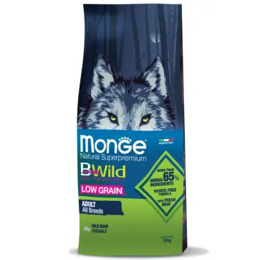 12кг Корм Monge Dog BWild Low Grain Adult Wild Boar низкозерновой для взрослых собак всех пород с мясом Дикого Кабана