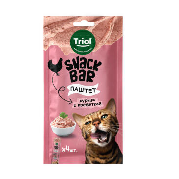 40г Лакомство Triol Snack Bar для кошек "Паштет из курицы с креветкой" (срок до 08.06.2026)
