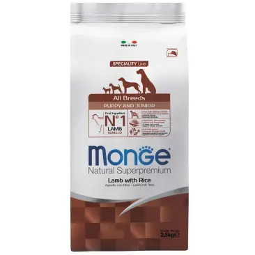 2,5кг Корм Monge Puppy&Junior SP Monoprotein Lamb/Rice для щенков всех пород c Ягненком и рисом