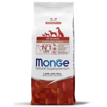 12кг Корм Monge Puppy&Junior SP Monoprotein Lamb/Rice для щенков всех пород c Ягненком и рисом
