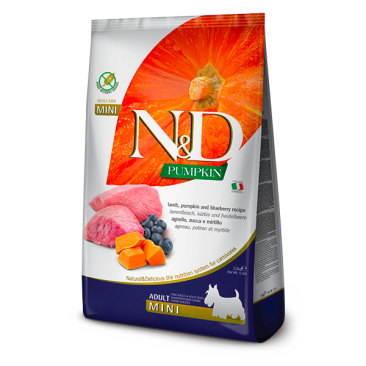 0,8кг Корм Farmina N&D Grain Free Pumpkin Dog Lamb & Blueberry Adult Mini беззерновой для взрослых собак мелких пород с Ягненком, черникой и тыквой