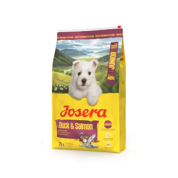 10кг Корм Josera MiniJunior (Junior/Adult Mini 29/18) для щенков и взрослых собак мелких пород с Уткой и Лососем