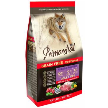 2кг Корм Primordial Dog Adult Mini Sardine & Goose беззерновой для взрослых собак мелких пород с Сардиной и гусем