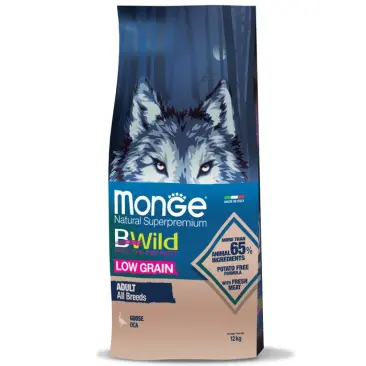 12кг Корм Monge Dog BWild Low Grain Adult Goose низкозерновой для взрослых собак всех пород с Гусем