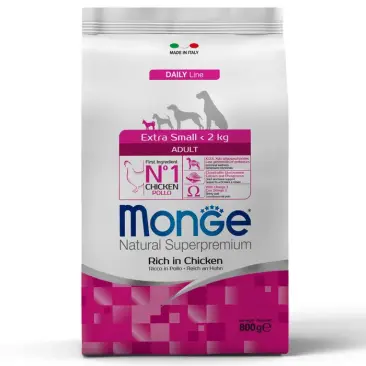 0,8кг Корм Monge Dog SP Extra Small Adult Rich&Chicken для взрослых собак миниатюрных пород c Курицей