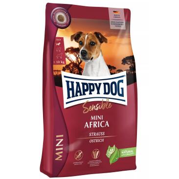 0,8кг Корм Happy Dog Mini Africa 24/12 беззерновой, гипоаллергенный для взрослых собак мелких пород с чувствительным пищеварением со Страусом и картофелем
