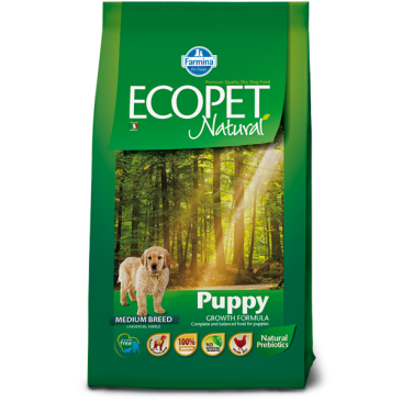 12кг Корм Farmina Ecopet Natural Puppy MEDIUM для щенков средних пород, беременных и кормящих собак