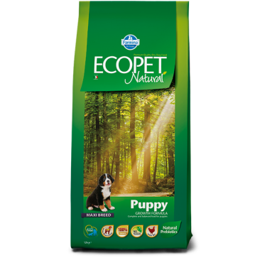 12кг Корм Farmina Ecopet Natural Puppy MAXI для щенков крупных пород, беременных и кормящих собак