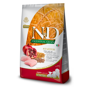 0,8кг Корм Farmina N&D Ancestral Grain Dog Chicken & Pomegranate Starter Puppy сухой низкозерновой для щенков до 2 месяцев, беременных и кормящих собак с Курицей и гранатом