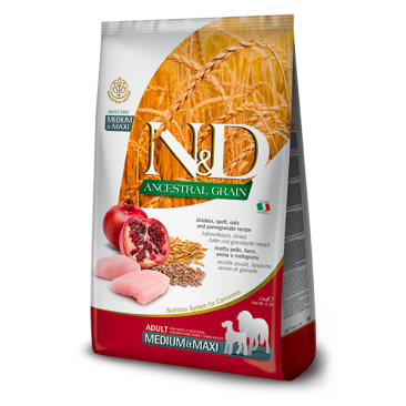 15кг Корм Farmina N&D Ancestral Grain Dog Chicken & Pomegranate Adult Medium & Maxi низкозерновой для взрослых собак средних и крупных пород с Курицей и гранатом