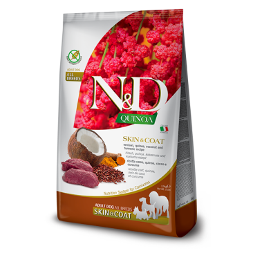 7кг Корм Farmina N&D Grain Free N&D Dog Quinoa Skin&Сoat Venison, coconut беззерновой для взрослых собак для кожи и шерсти с Олениной, киноа и кокосом