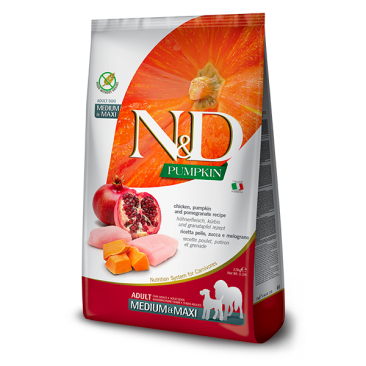 2,5кг Корм Farmina N&D Grain Free Pumpkin Dog Chicken & Pomegranate Adult Medium & Maxi беззерновой для взрослых собак средних и крупных пород с Курицей, гранатом и тыквой