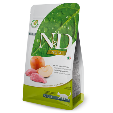 10кг Корм Farmina N&D Prime Cat Boar & Apple Adult беззерновой для взрослых кошек с Диким кабаном и яблоком
