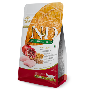 1,5кг Корм Farmina N&D Ancestral Grain Cat Chicken & Pomegranate Neutered Adult низкозерновой для стерилизованных кошек с Курицей и гранатом