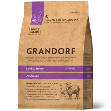 10кг Корм GRANDORF DOG Lamb&Turkey MAXI BREEDS низкозерновой для собак крупных пород, Ягнёнок с Индейкой