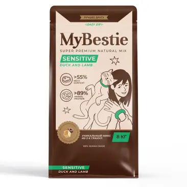 1,5кг Корм MyBestie Sensitive для кошек с Уткой и Ягнёнком