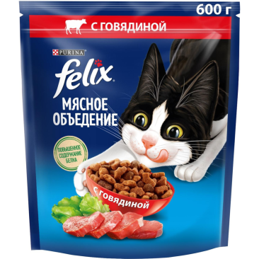 600гр Корм для кошек Felix Мясное объедение, Говядина
