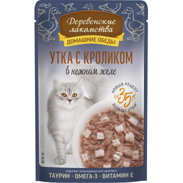 70г Влажный корм Деревенские лакомства для кошек Утка с Кроликом в нежном желе