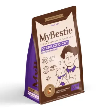 1,5кг Корм MyBestie Sterelized для стерилизованных кошек и кастрированных котов Курица