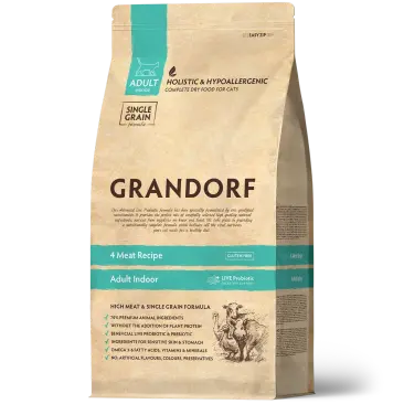 0,4кг Корм GRANDORF CAT 4 Meat PROBIOTIC INDOOR низкозерновой для кошек с пробиотиками и 4 вида мяса
