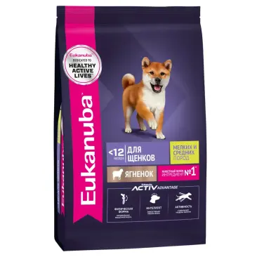 3кг Корм Eukanuba DOG Puppy Small & Medium Lamb для щенков мелких и средних пород с Ягнёнком