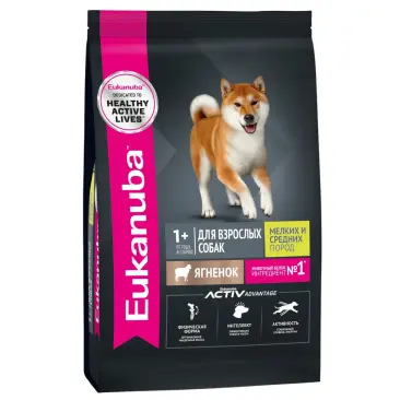 3кг Корм Eukanuba DOG Adult Small & Medium Lamb для собак мелких и средних пород с Ягнёнком